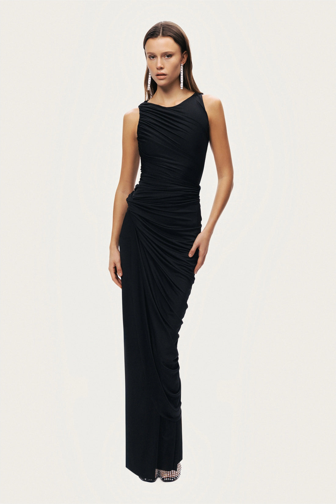 Draped Sleeveless Maxi Dress