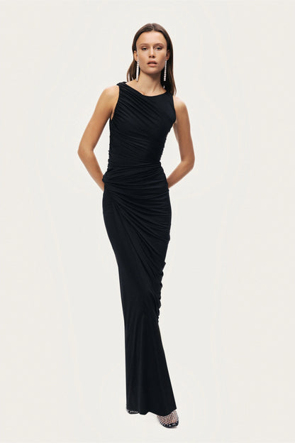 Draped Sleeveless Maxi Dress