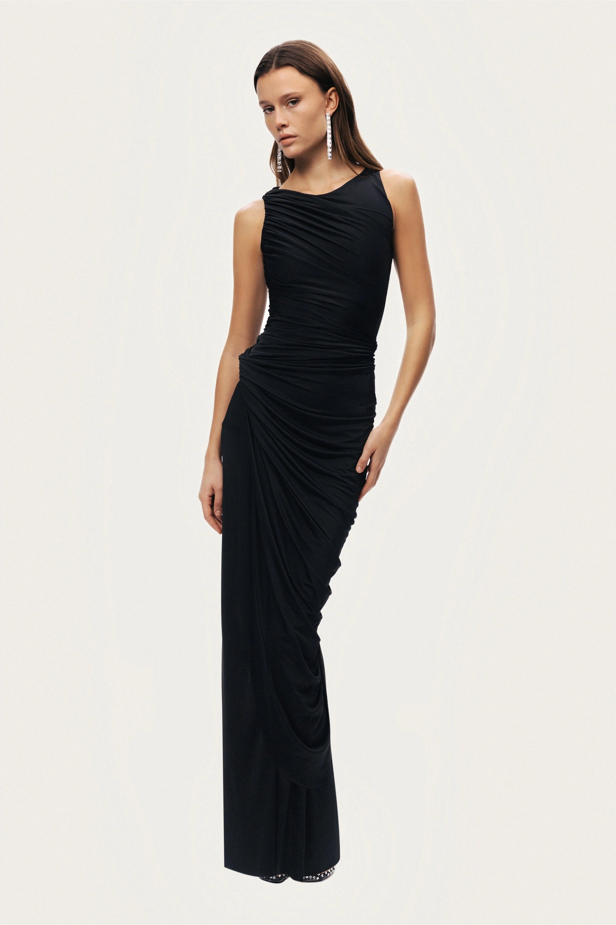 Draped Sleeveless Maxi Dress