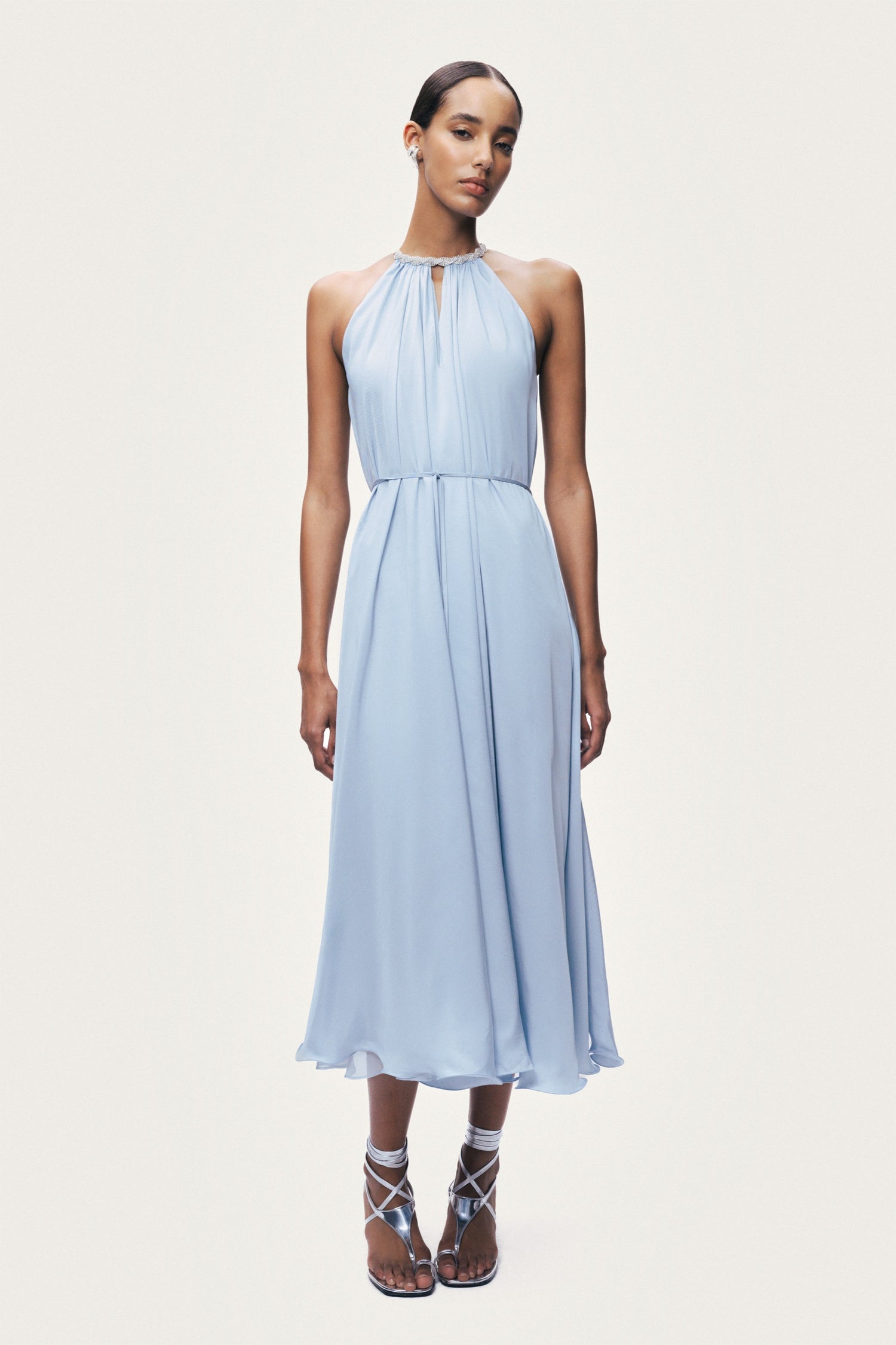 Embellished Halter Neck Midi Dress