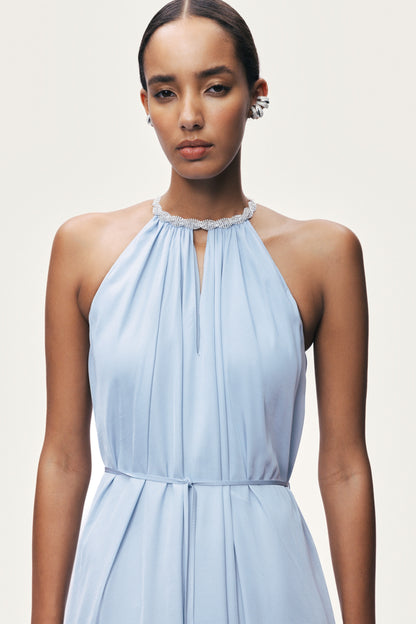 Embellished Halter Neck Midi Dress