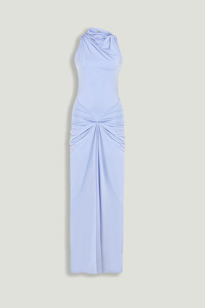 Draped Halter Neck Ruched Maxi Dress