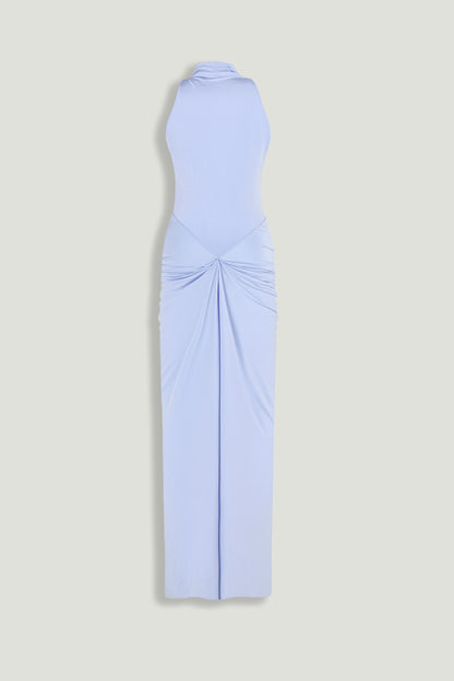Draped Halter Neck Ruched Maxi Dress – Nocturne