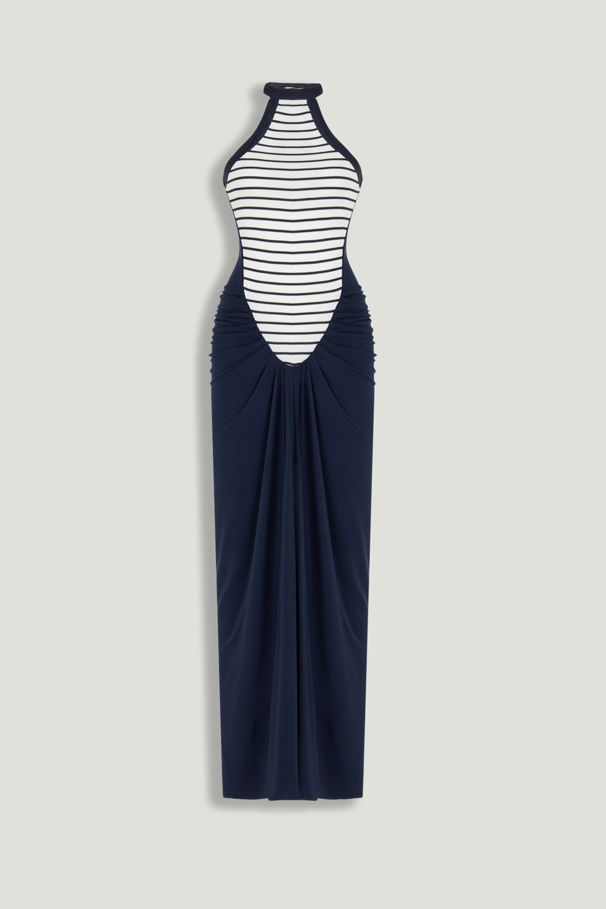 draped halter neck dress Stripe Maxi Casegoods waist:56 fit halter Long Grey Flowy Tulle