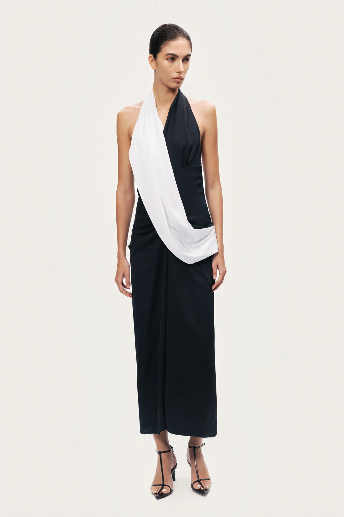 Contrast Draped Halter Maxi Dress