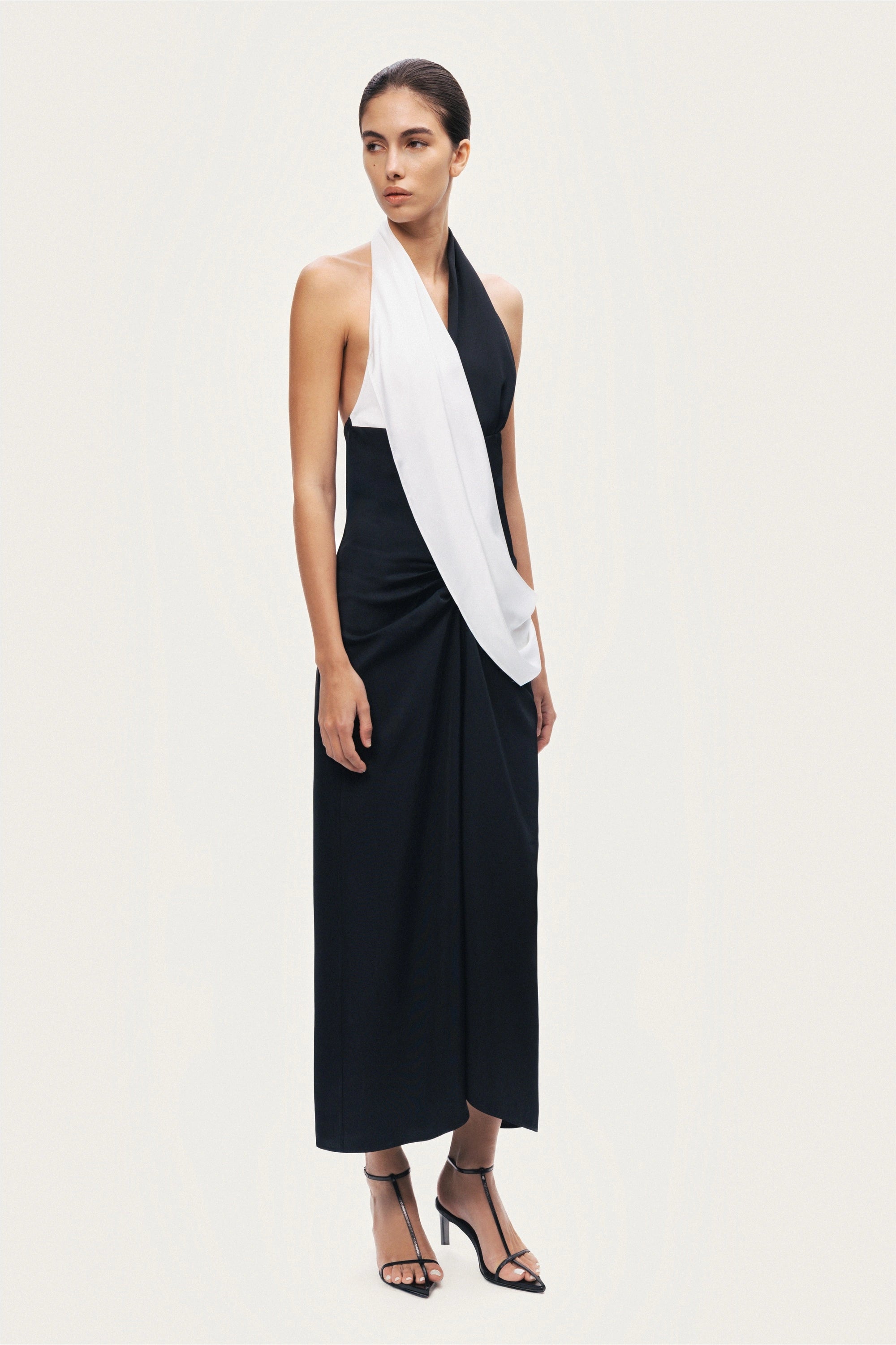 Contrast Draped Halter Maxi Dress