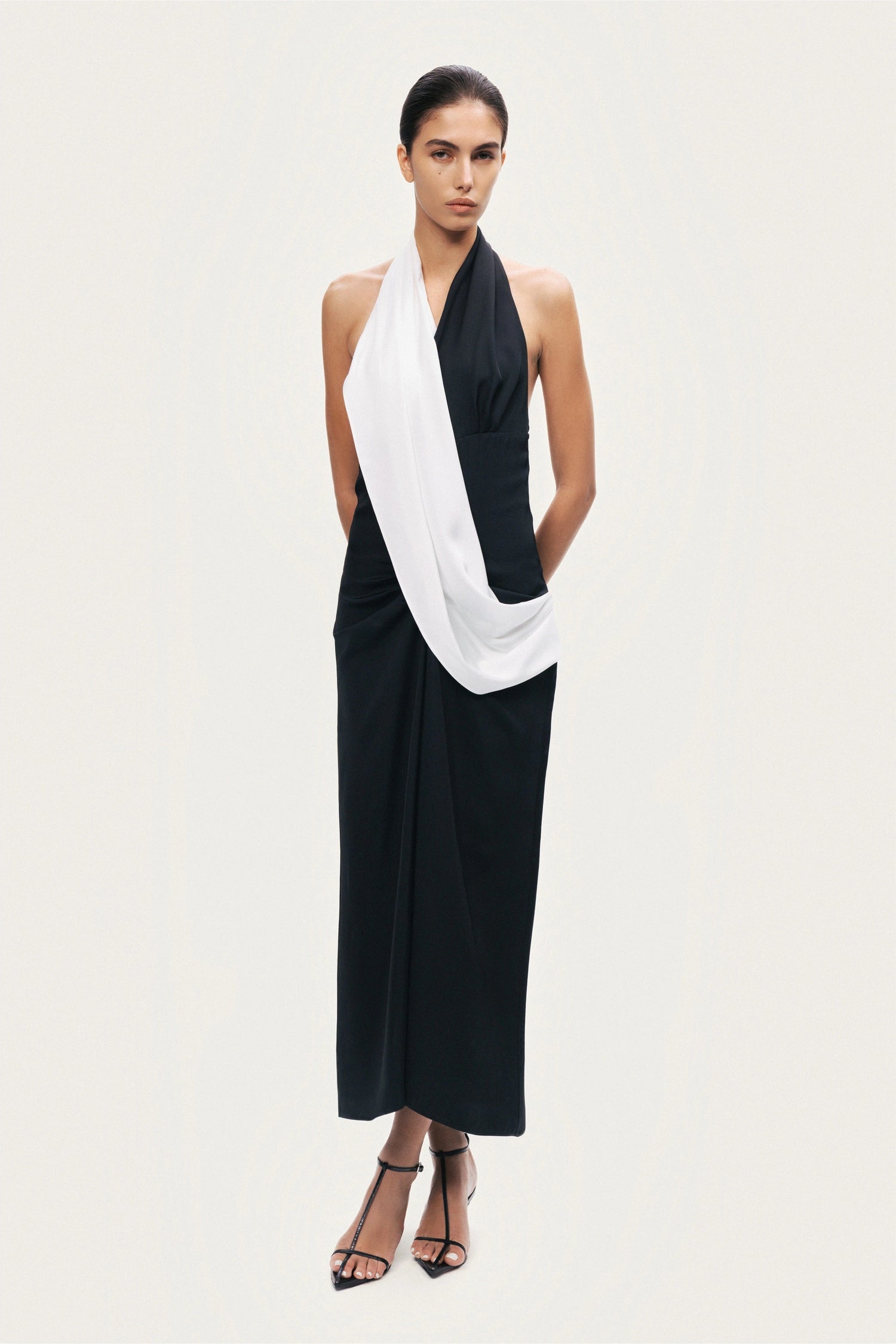 wrap halter maxi dress Women's Cream Trim Detail Wrap Halter Neck Maxi Dress