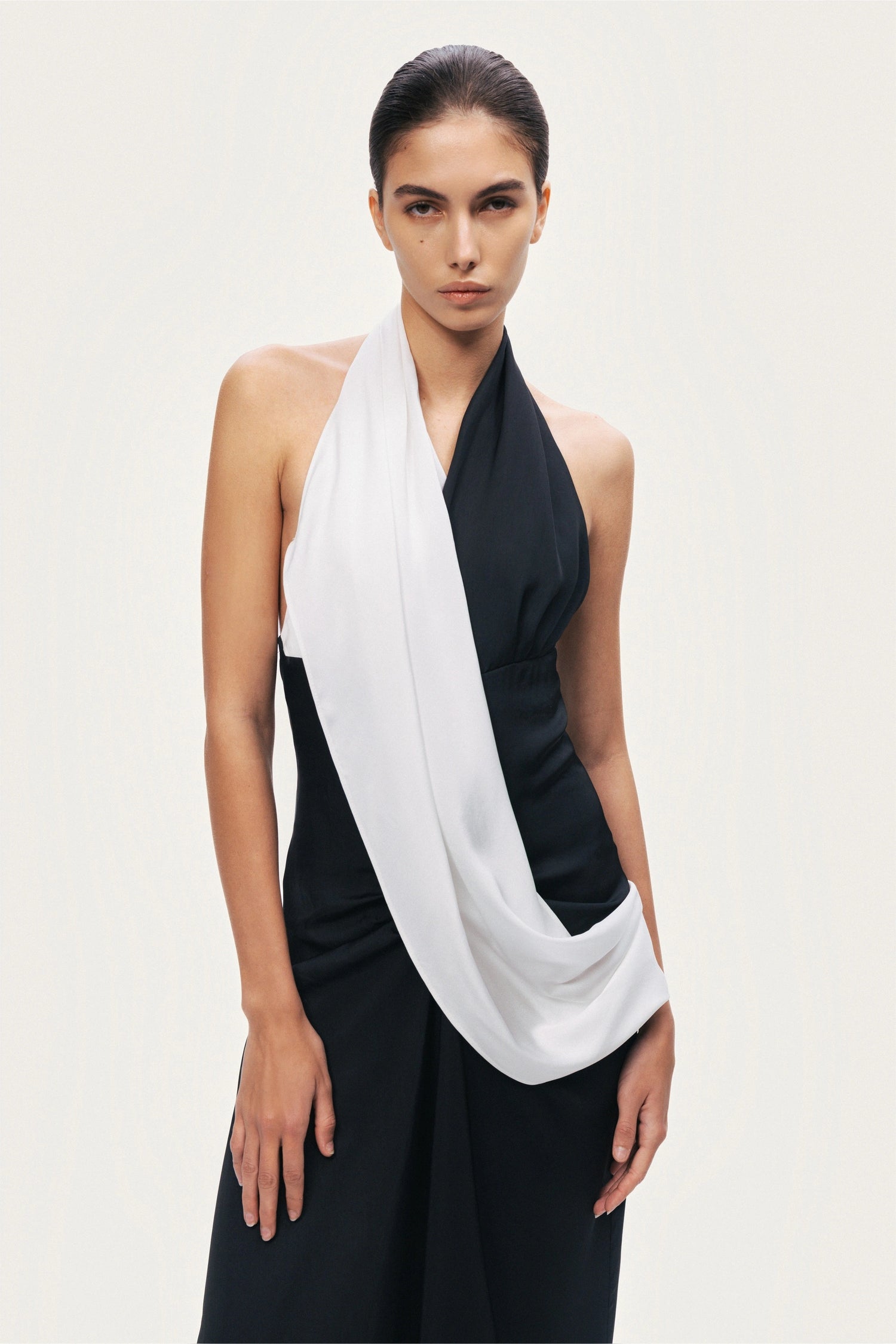 draped halter dress Contrast Draped Halter Maxi Dress