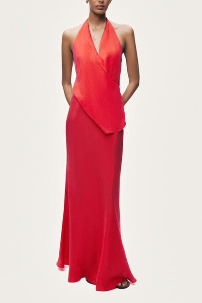 Asymmetric Open-Back Halter Maxi Dress – Nocturne