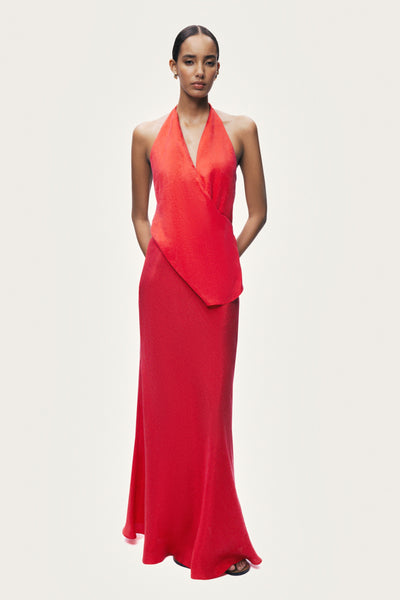 Asymmetric Open-Back Halter Maxi Dress – Nocturne