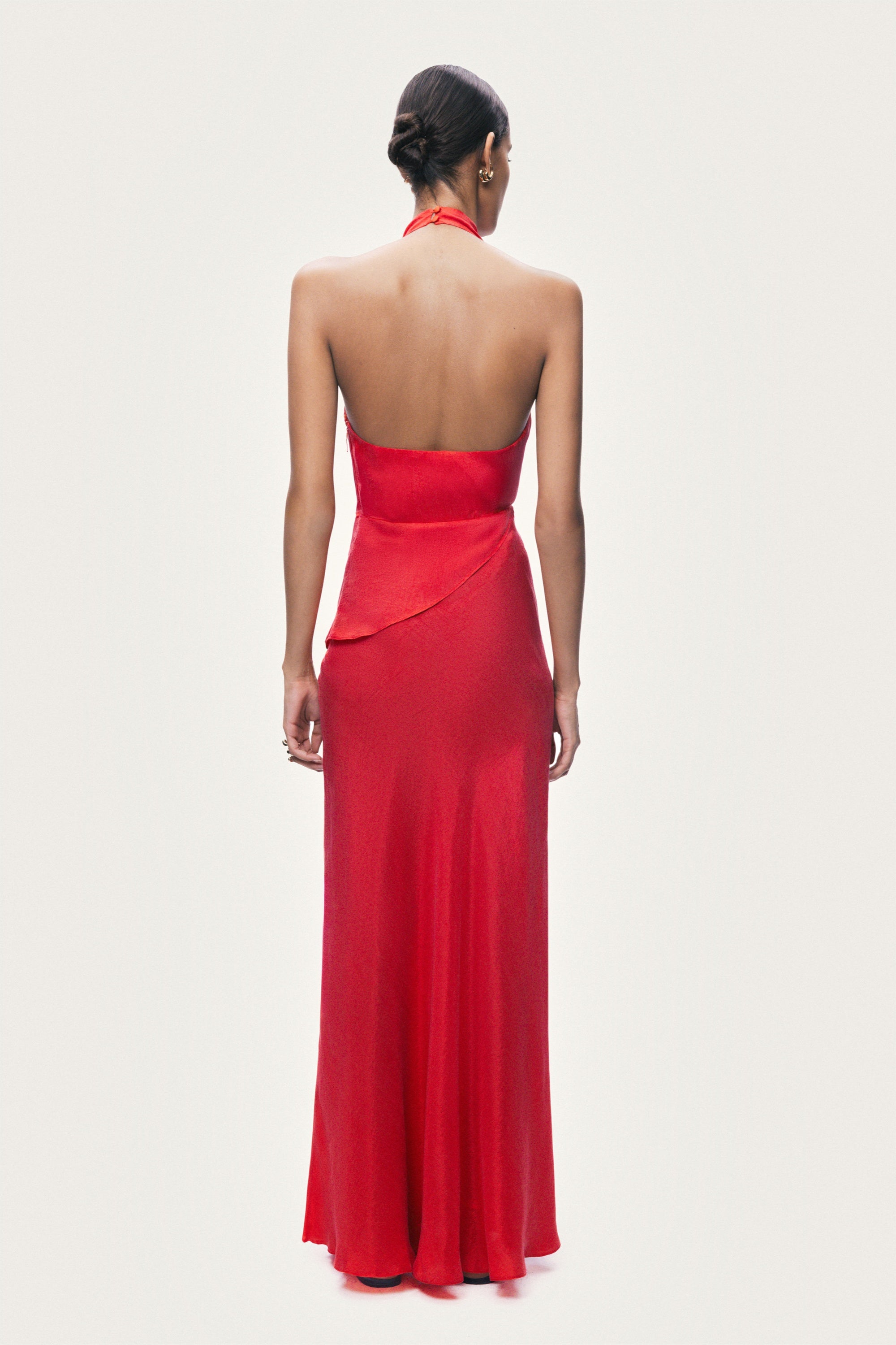 Asymmetric Open-Back Halter Maxi Dress