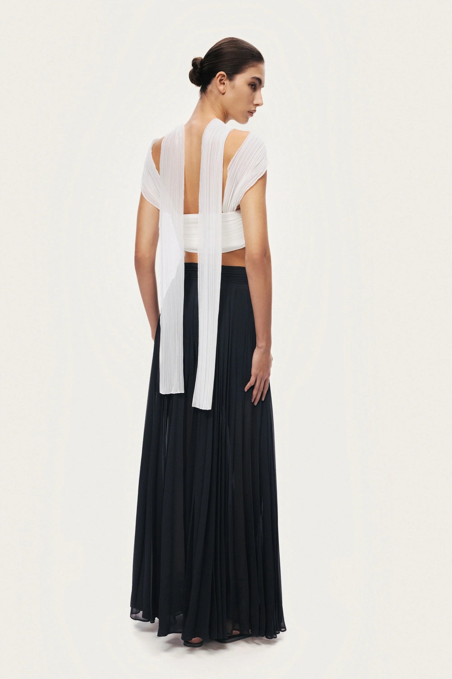 Pleated Chiffon Wide-Leg Pants