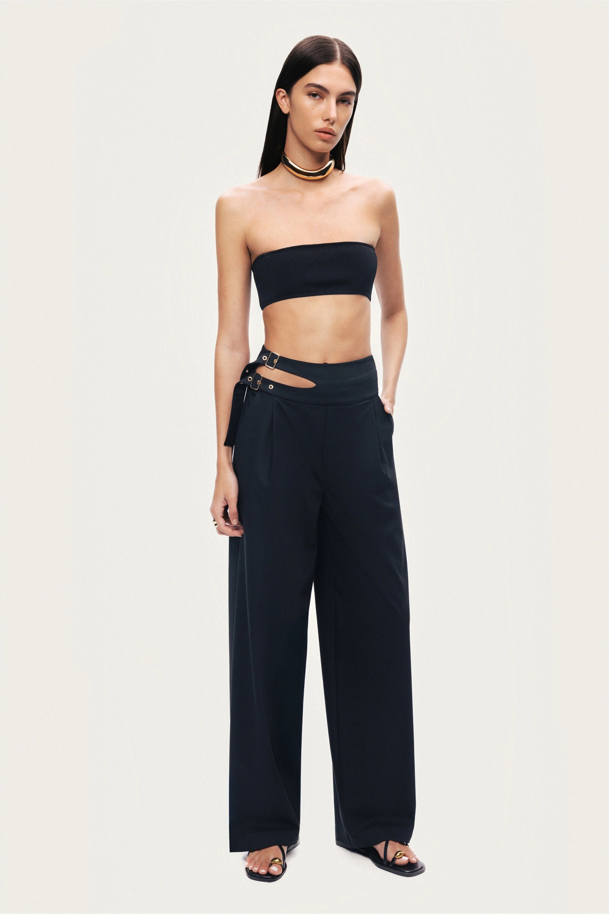 Cut-Out Waist Wide-Leg Pants – Nocturne