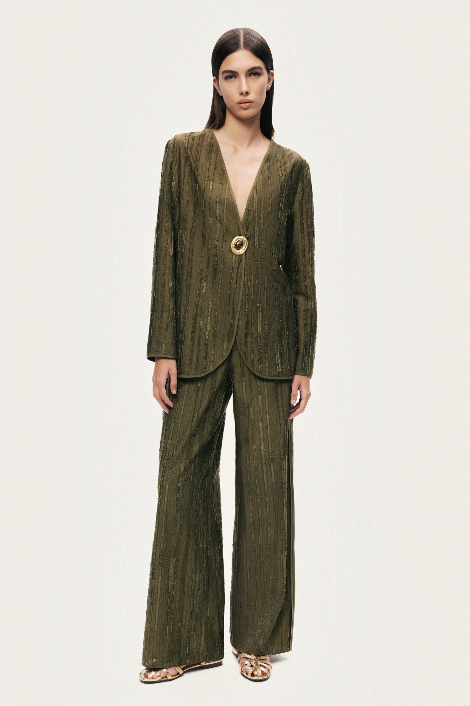 Textured Wide-Leg Pants