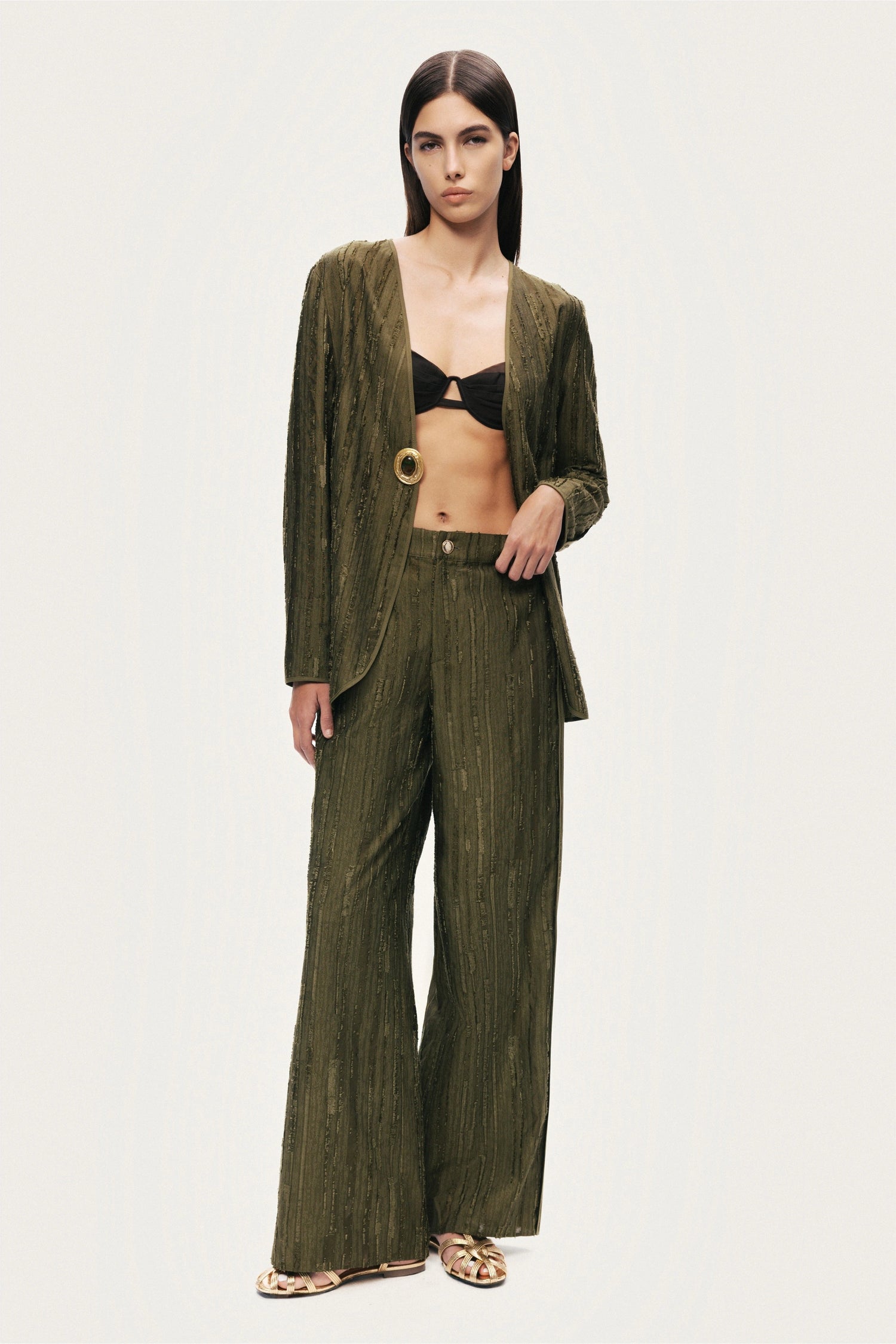 Textured Wide-Leg Pants