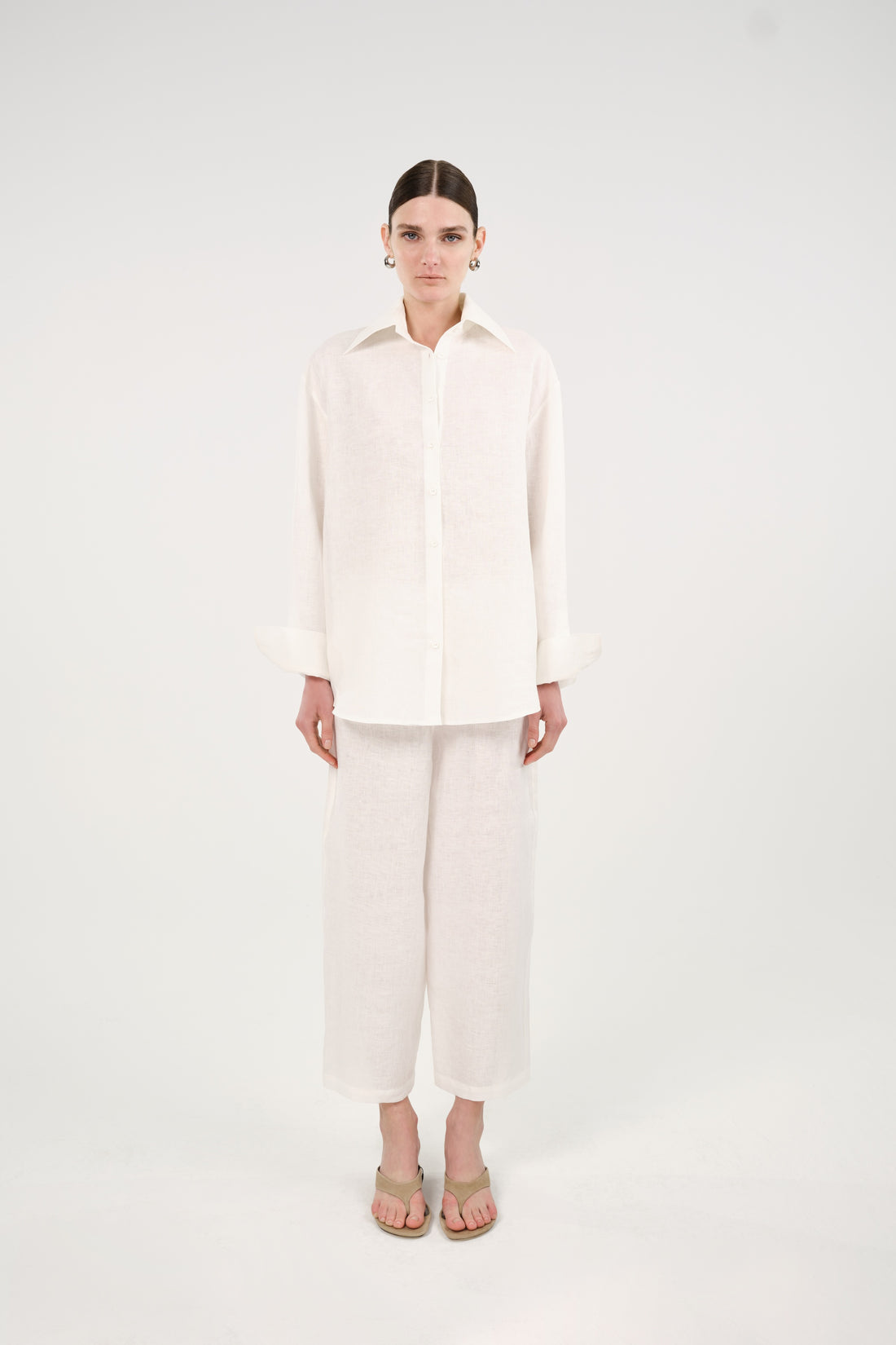 White Linen Drawstring Trousers