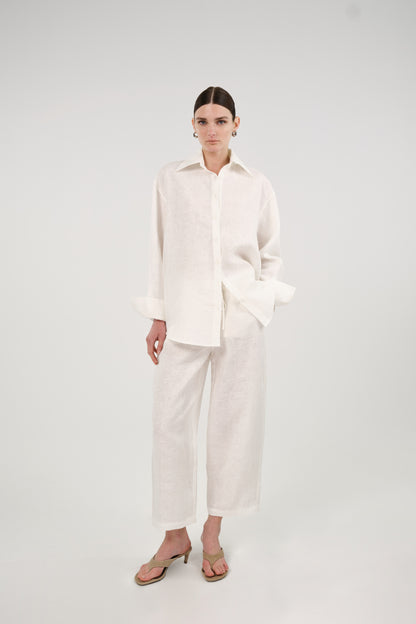White Linen Drawstring Trousers
