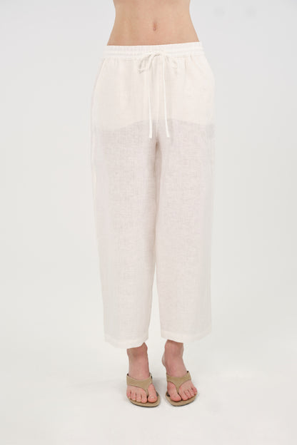 White Linen Drawstring Trousers