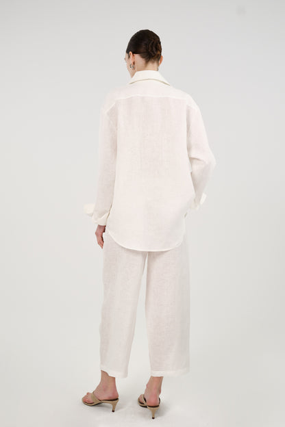 White Linen Drawstring Trousers