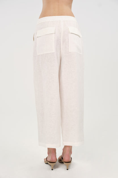 White Linen Drawstring Trousers