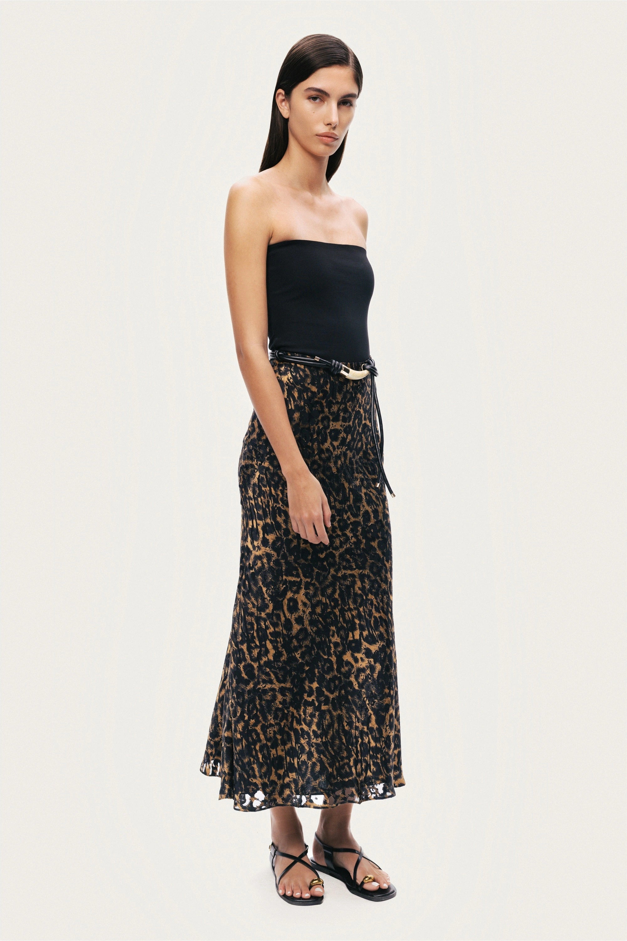 Printed Leopard Midi Skirt