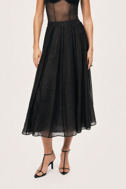 Braid-Trim Pleated Midi Skirt