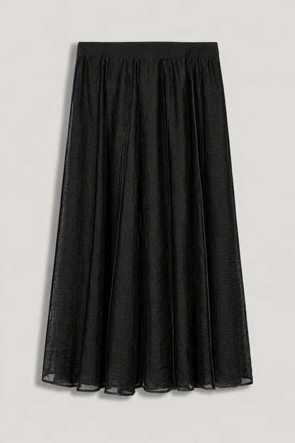 Braid-Trim Pleated Midi Skirt