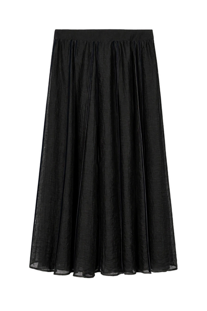 Braid-Trim Pleated Midi Skirt