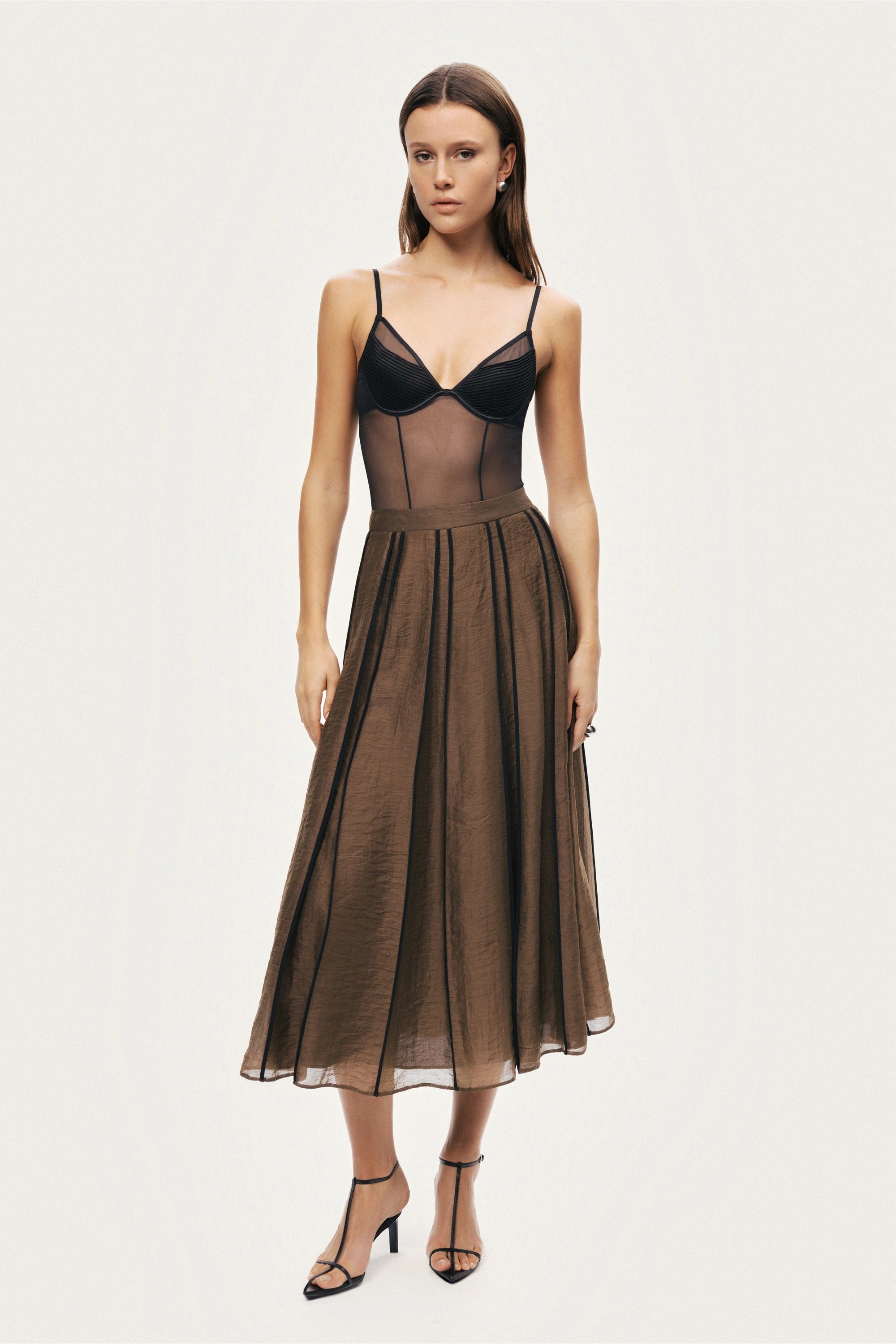 Sheer Pleated Midi Skirt – Nocturne