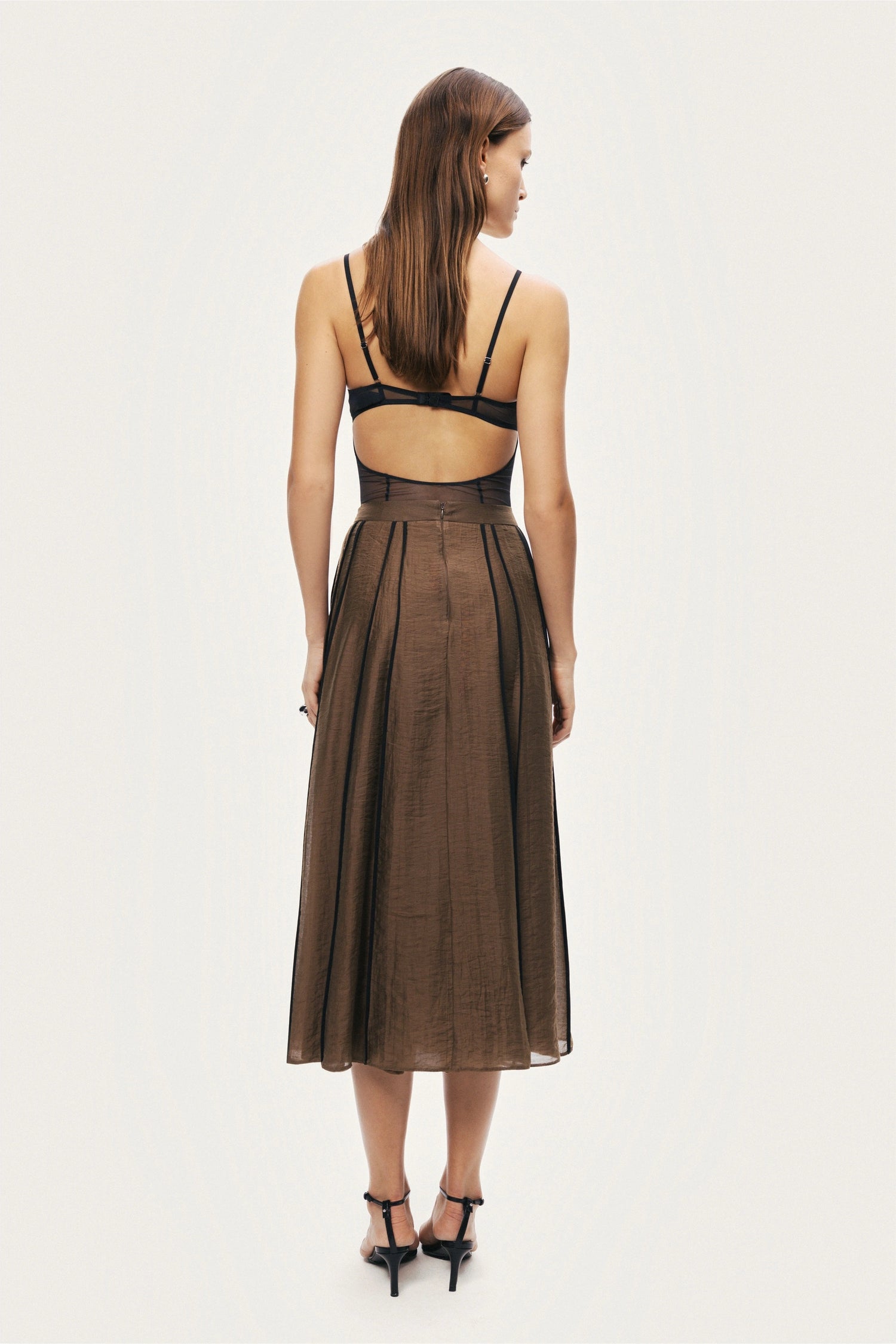 Sheer Pleated Midi Skirt