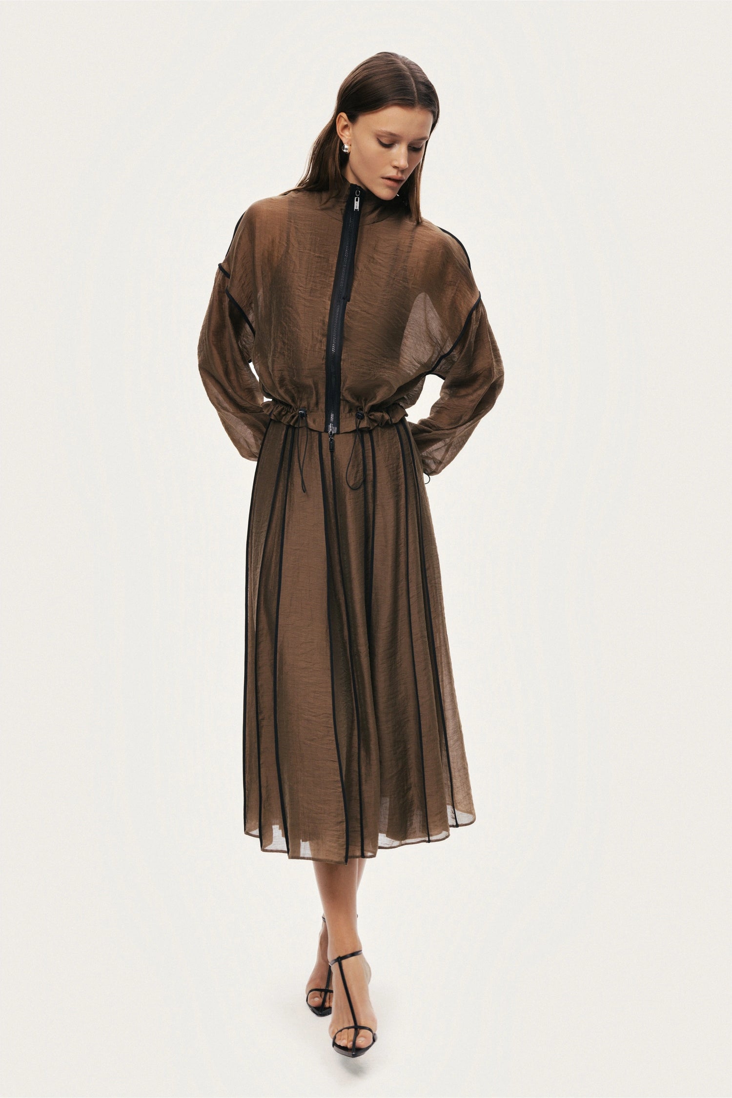 Sheer Pleated Midi Skirt