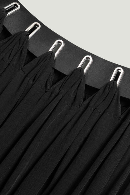 Pleated Ring-Detail Midi Skirt