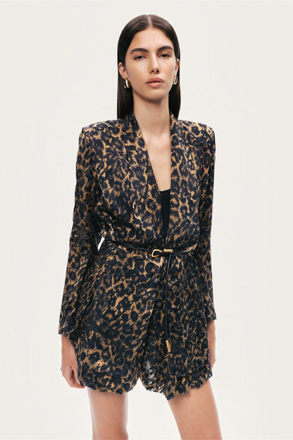 Printed Leopard Belted Jacket