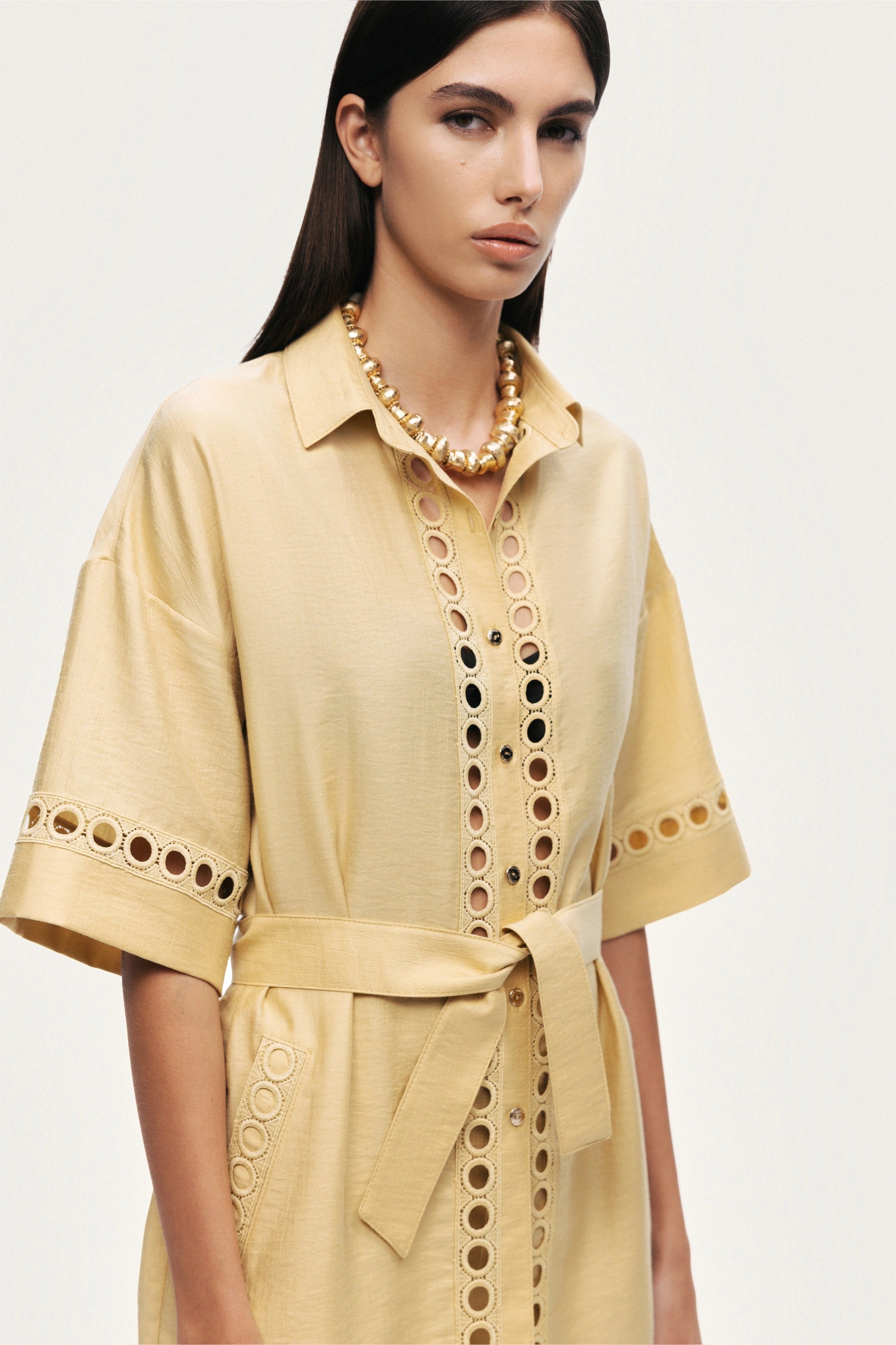Belted Eyelet Detail Short-Sleeve Jacket