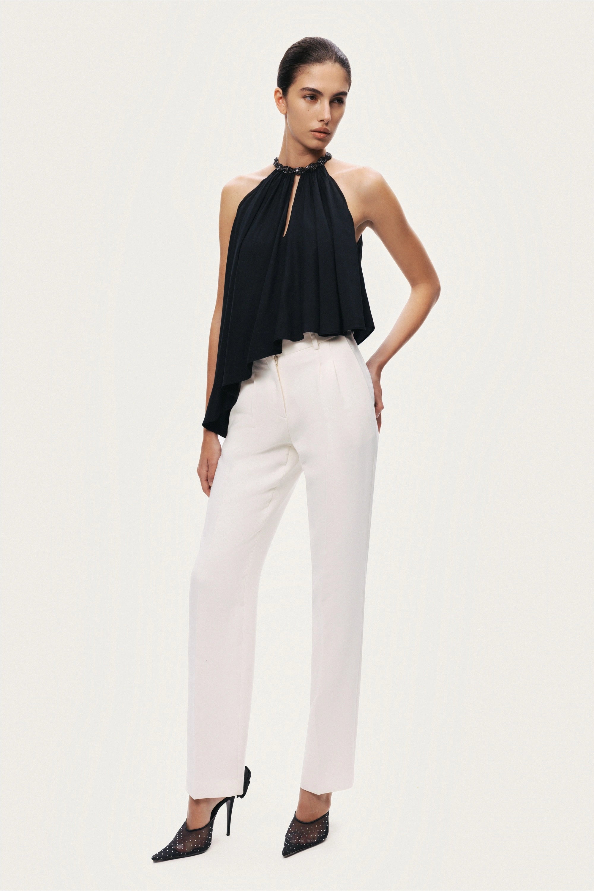 Black Embellished Halter Blouse