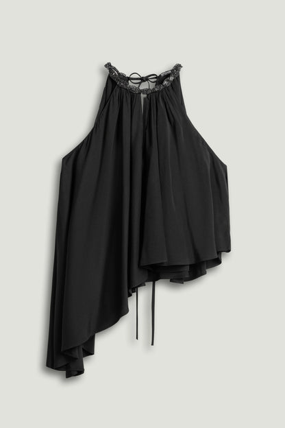 Black Embellished Halter Blouse