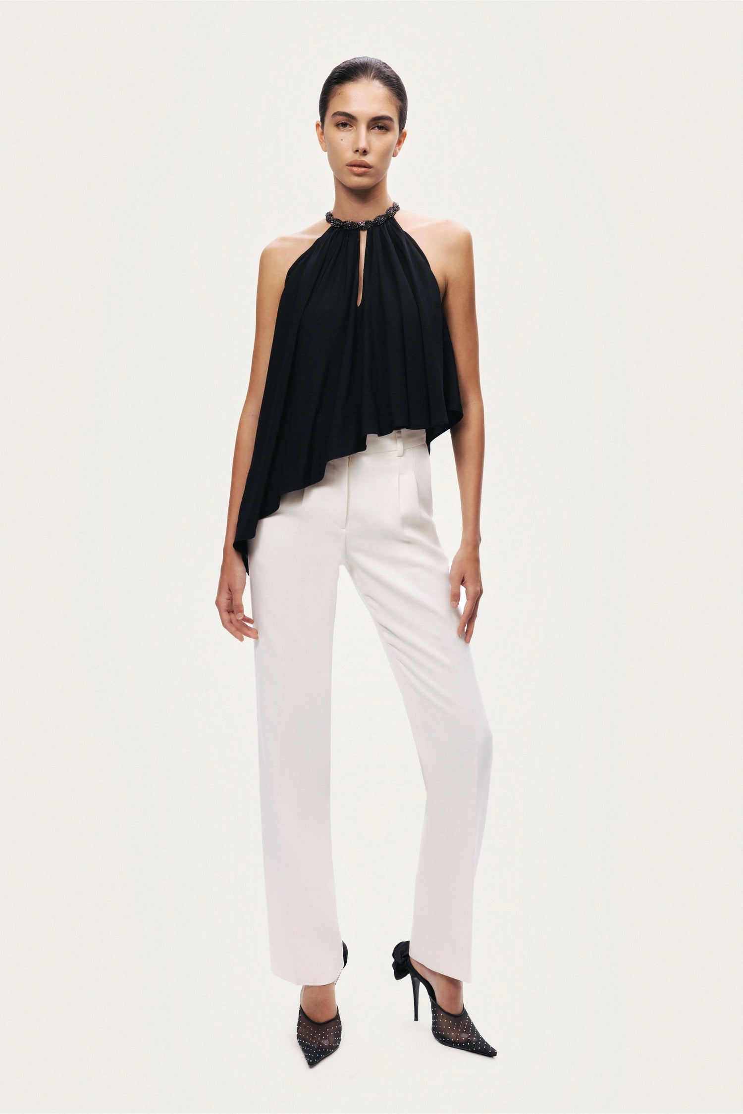 Black Embellished Halter Blouse