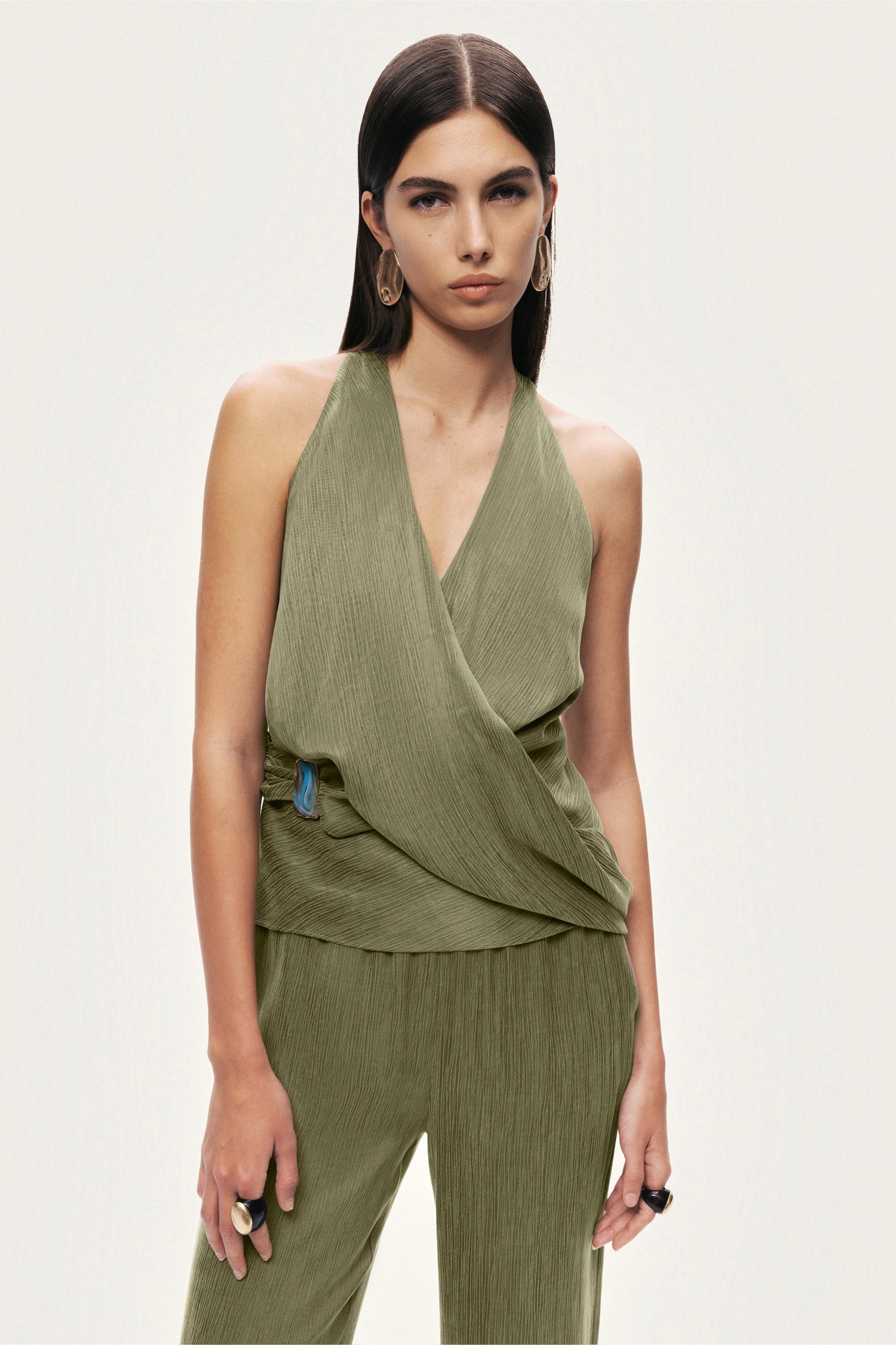 Asymmetric Halter Wrap Top