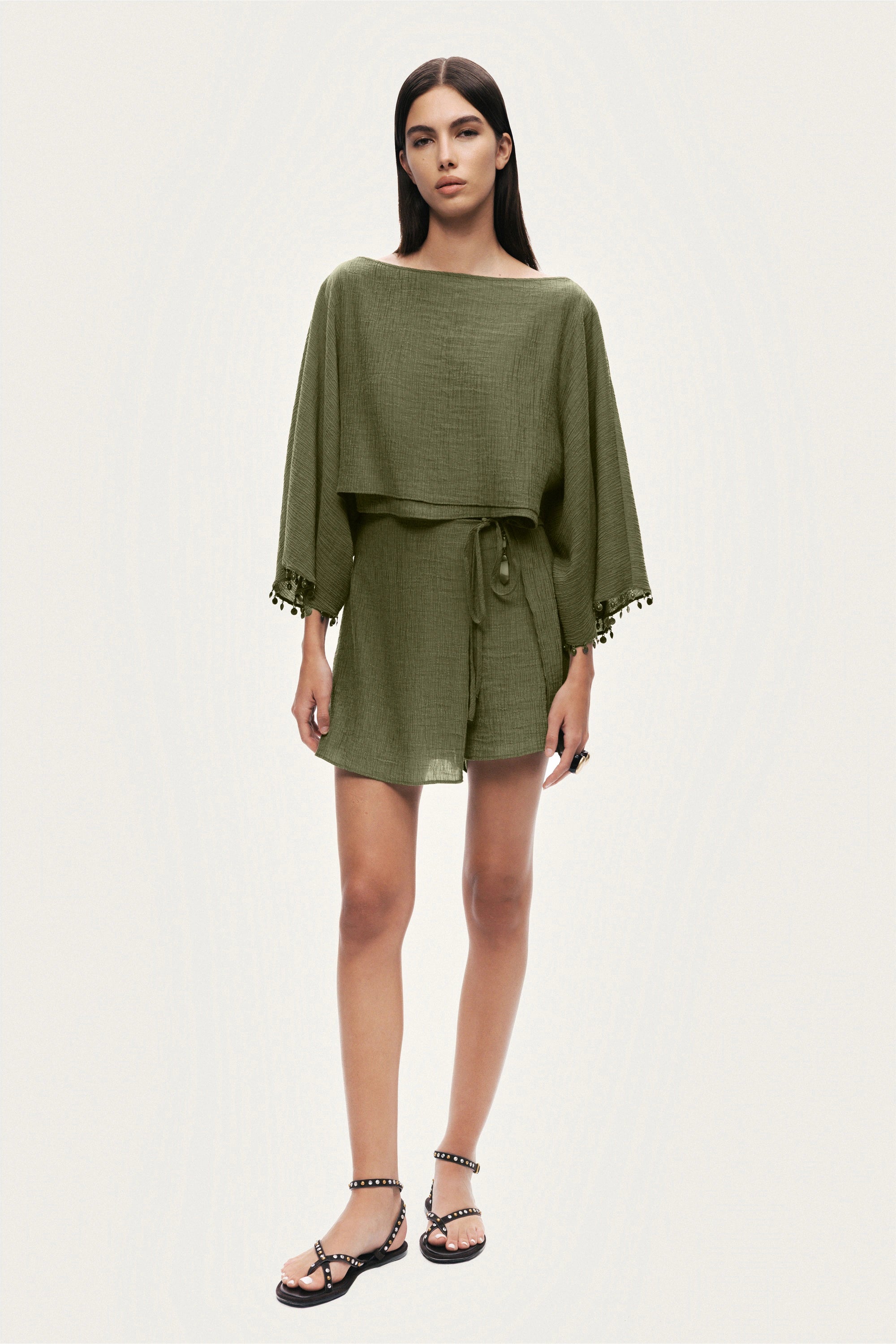 Cropped Boat-Neck Blouse