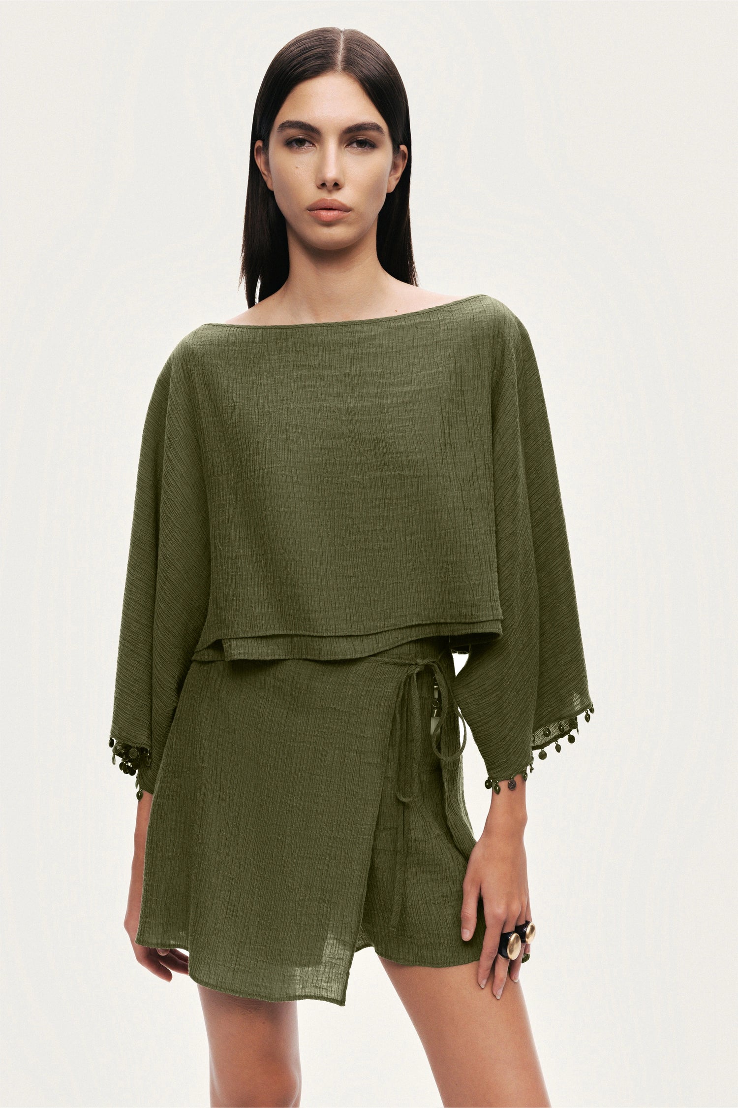 Cropped Boat-Neck Blouse