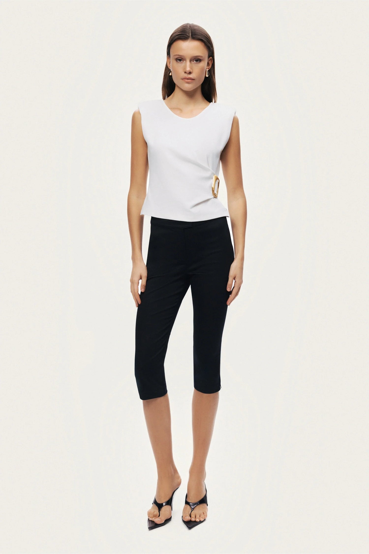 Sleeveless Buckle-Detail Blouse