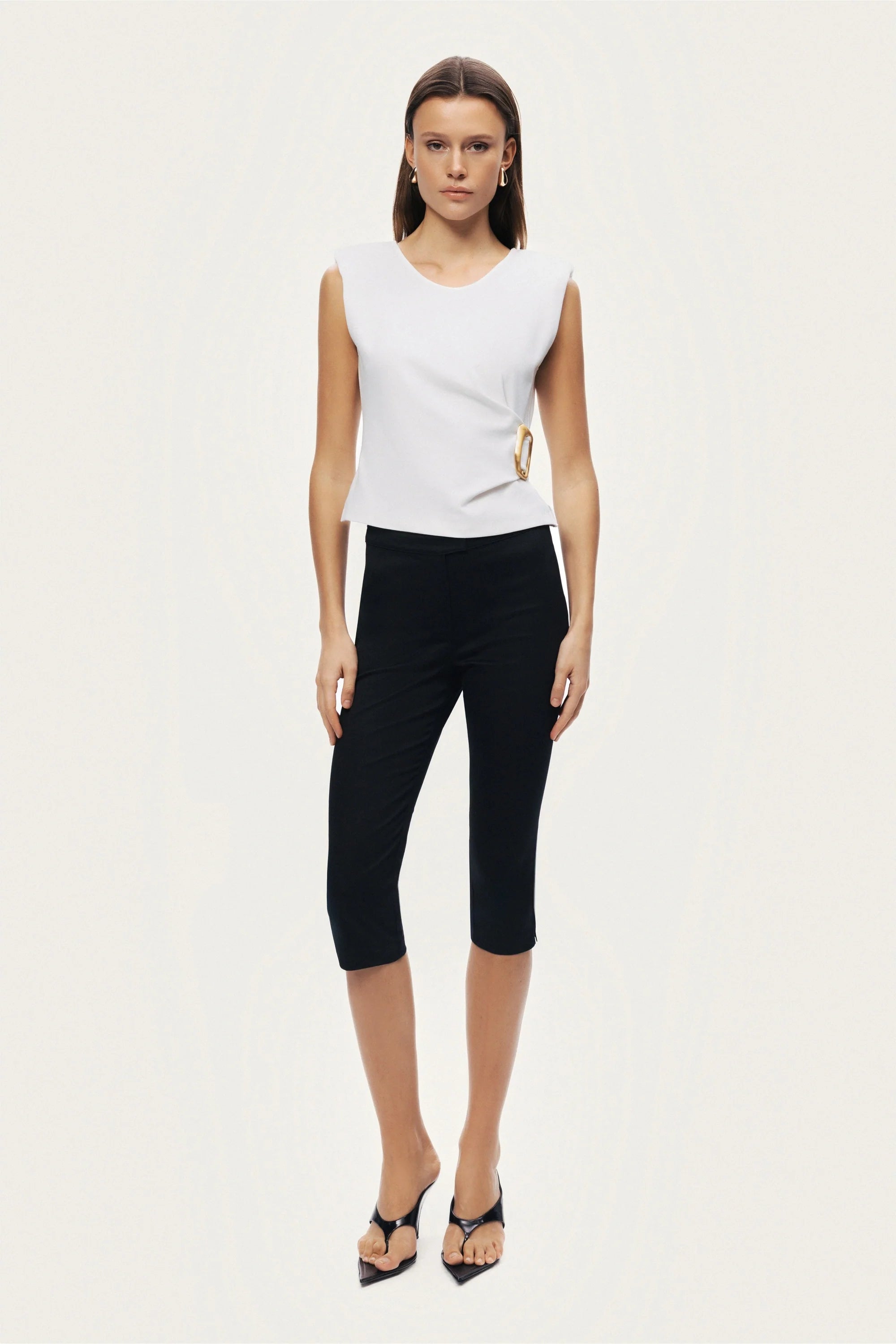 Sleeveless Buckle-Detail Blouse