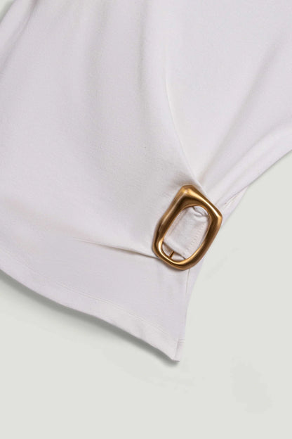 Sleeveless Buckle-Detail Blouse