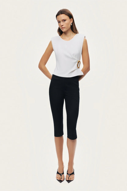 Sleeveless Buckle-Detail Blouse