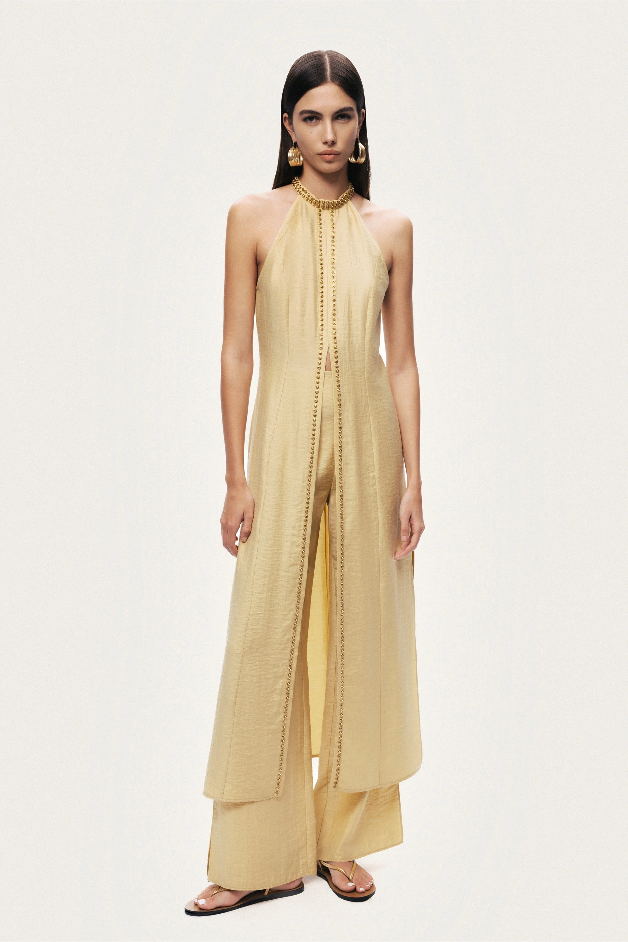 halter neck tunic dress Studded red-carpet