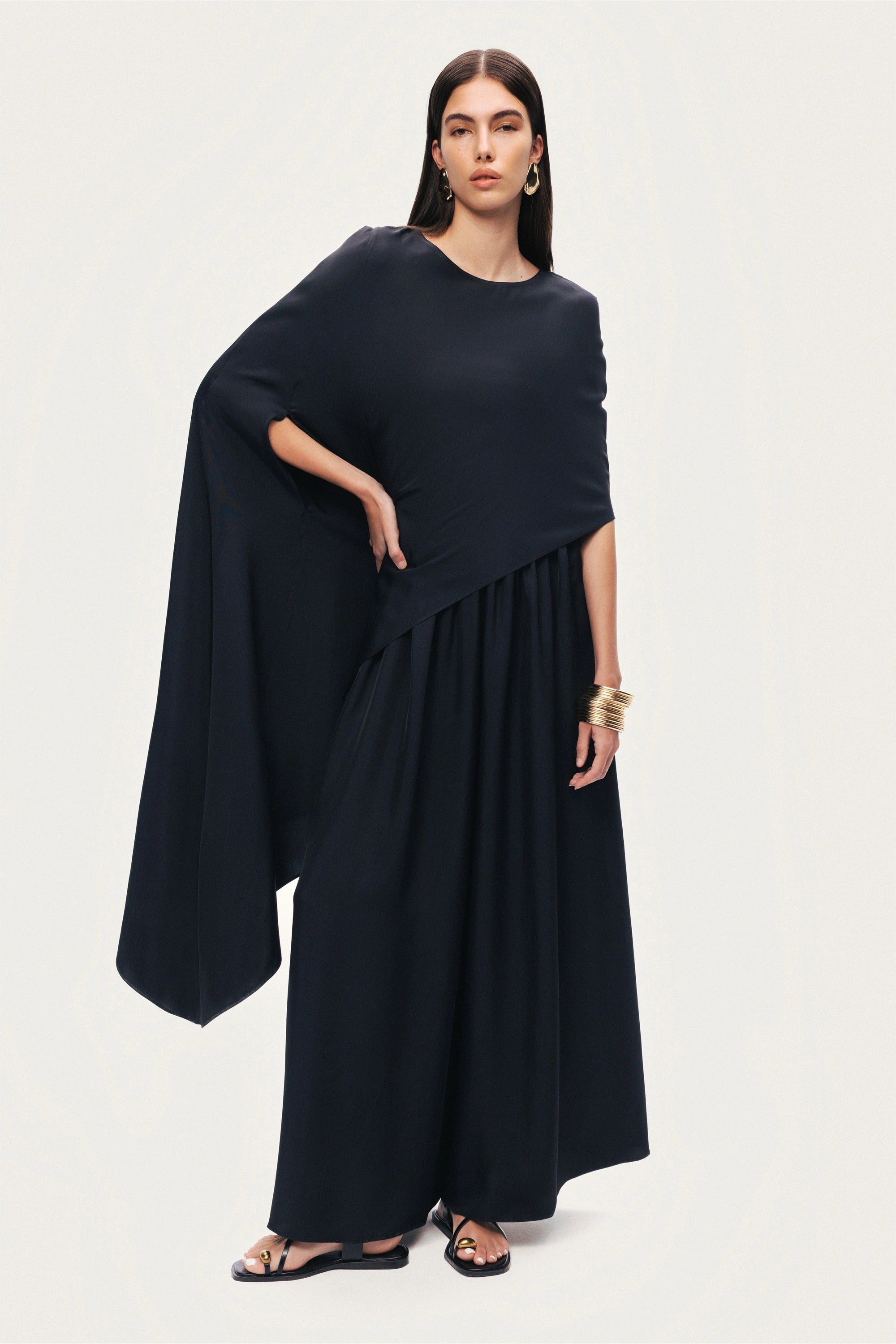 Black Draped Cape Blouse