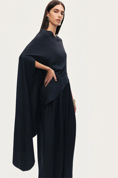 Black Draped Cape Blouse