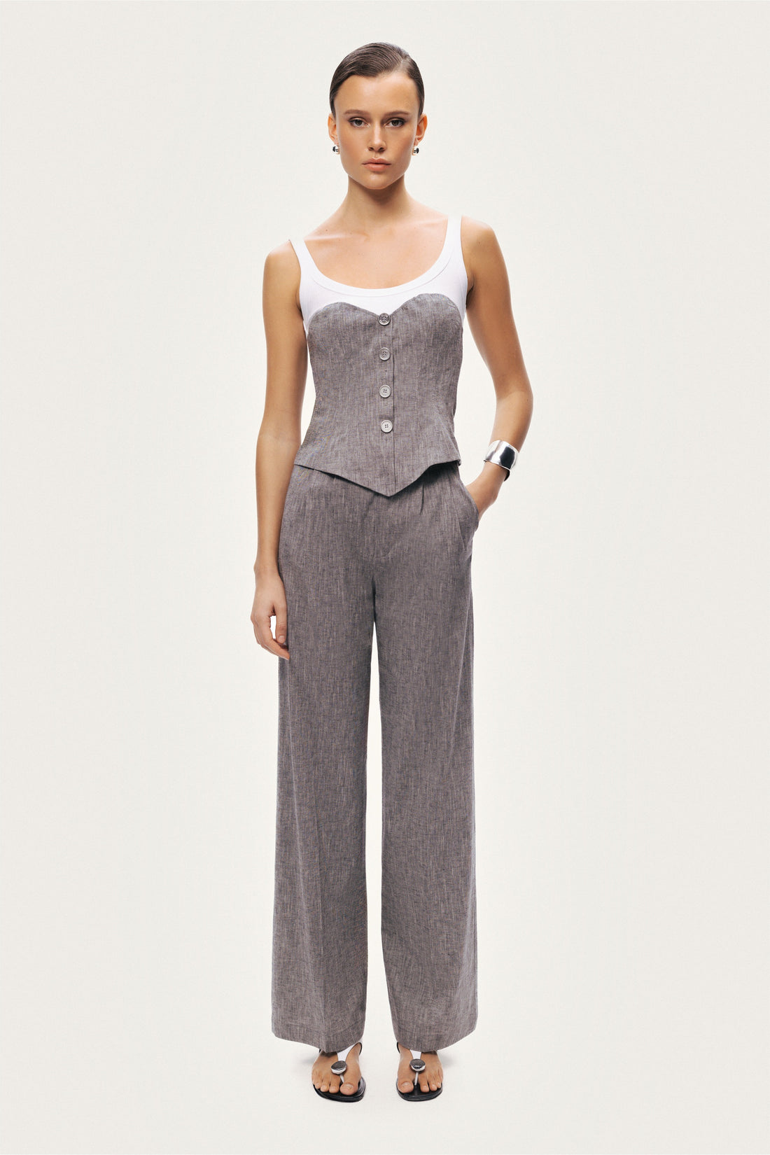 Button-Front Tailored Blouse