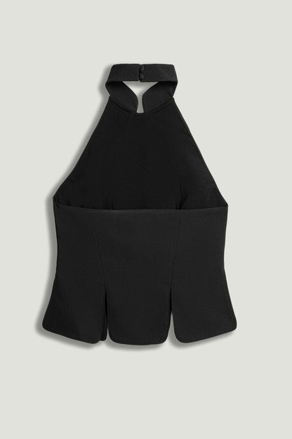 Black Halter Neck Structured Top