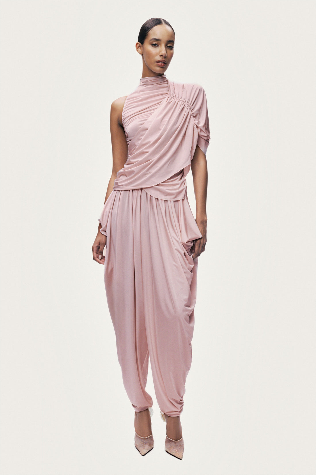 Asymmetric Sleeve Draped Blouse